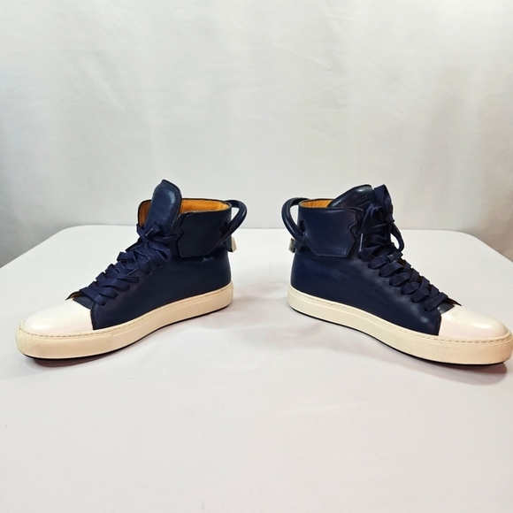 Buscemi Navy Blue Italian Leather Hi Top Sneakers With Padlock Size 40/US 7 - Picture 5 of 9